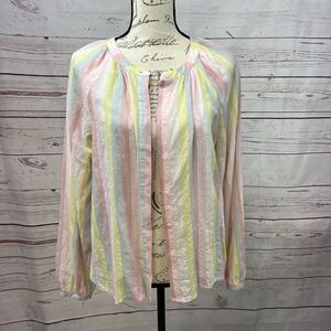 ana‎ a new approach Pastel Striped Button Front Blouse Womens Medium Pink Yellow